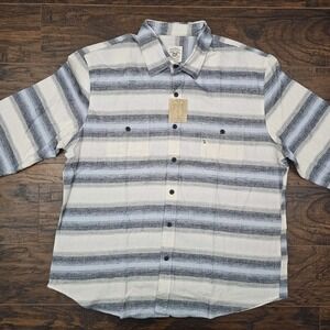 True Craft Mens‎ XL White Blue Striped Flannel Button Up Shirt Aztec